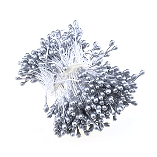 Hahiyo 700Pcs 3Mm Silver Pearl Double Heads Flower Stamen Pistil Hand-Made Artificial Flower Pistil Para Flores Pearlized Floral Stamen Flower Pollens Stamen For Flower Making Scrapbook Decoration #TOP21
