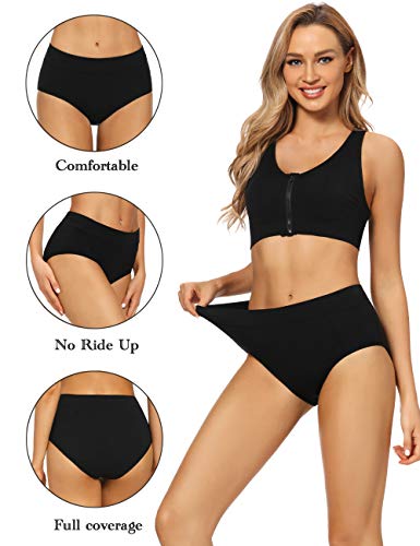 Pokarla Women's Cotton Stretch Underwear Ladies Mid Rise Briefs Panties 5-Pack Black Plus Size(3X-Large) #TOP2