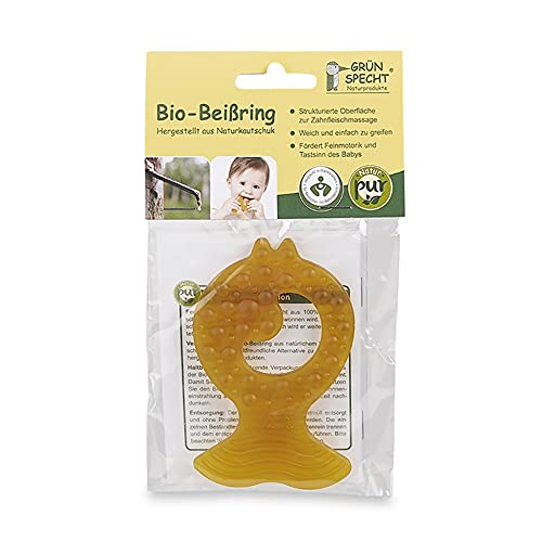 GRÜNSPECHT Bio-Beißring aus Naturkautschuk für zahnende Babys, massiert Zahnfleisch, BPA frei, weich, fördert Feinmotorik, Fisch (522-00)