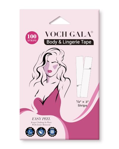 Image of VOCH GALA Double Sided Tape for Clothes & Fashion, 100 Strips | Secure Hold, PE Easy Peel, Less Residue on Delicate Fabrics, Hypoallergenic for Sensitive Skin, 100 Pre-Cut Strips