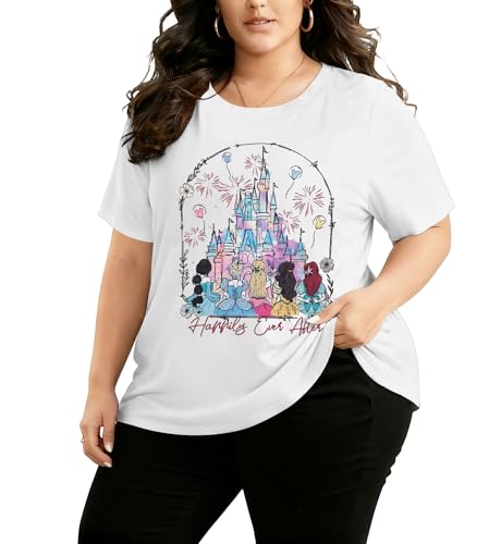 Image of NANYUAYA Plus Size Magic Shirts for Women Castle Kingdom Graphic Magical T Shirt Cute Holiday Princess Tee Vacation Tops