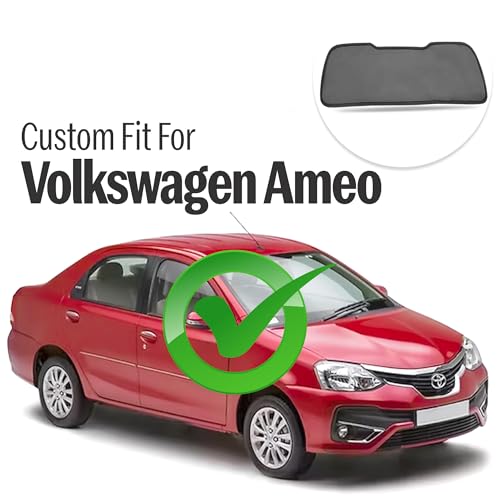 Image of Autofact Dicky Curtain for Volkswagen Ameo | Custom Fit Rear Windshield Sunshade | Foldable Mesh | Privacy & Cooling Car Accessory | Car Rear Sun Shade UV Block Easy Install Durable Black Mesh