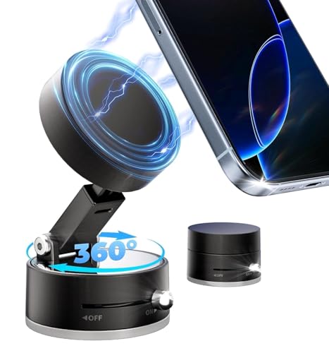 Image of RIGGEAR Magnetic Car Phone Holder for Dashboard, Glass with 360 Rotatable Suction Base Mobile Mount Stand Compatible with MagSafe iPhones /All Android Phones for Kitchen,Gym,Mirror,Office Desk