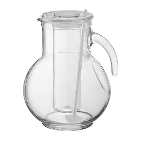 Bormioli Rocco 2 Litre Water Glass Pitcher Jug Ice Infuser Core Cocktail Juice Stirrer Stick (White with Clear Design) Cover