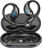 Psadhi Open Ear Clip Wireless Earbuds Bone Conduction Headphones, Bluetooth 5.4, Open Ear Design for Running Fitness,Office，Built-in Mic, IPX7 Waterproof, LED Display Charging Case,Ear Hooks Black