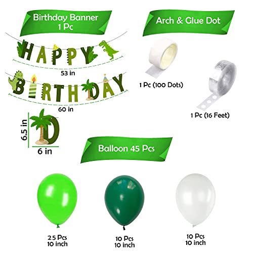 Image of Party Propz Dinosaur Theme Birthday Decorations - 54 Pcs Dinosaur Birthday Decoration with Happy Birthday Banner (Cardstock) | Dinosaur Birthday Theme Decoration | Green Dinosaur Balloons for Birthday
