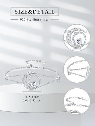 Image of Dorunmo 925 Sterling Silver Moon Heart Birthstone Anklet Bracelets for Women Best Mother's Day Birthday Jewelry for Wife Girlfriend Mom Her