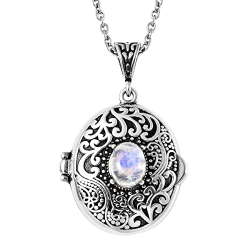 Shop Lc Rainbow Moonstone Picture Locket Necklace For Women Customized Photo Jewelry Memory Personalized Gifts For Stainless Steel Chain 24'' Birthday Gifts #TOP14