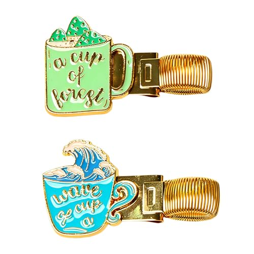 Porte-stylo en métal rigide à ressort motif tasse de dessin animé pour journal