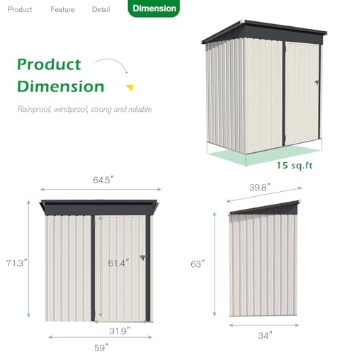 U-MAX 5' x 3' Outdoor Metal Storage Shed, Steel Garden Shed with Single Lockable Door, Tool Storage Shed for Backyard, Patio, Lawn in White