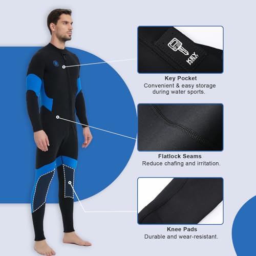 Lemorecn 2mm Wetsuits Front Zip for Men, Men\'s 2mm Wetsuit Super-Stretch Neoprene Full Body Diving Suit for Water Sports(0201BLACKBLUE-L) - Thumbnail 4