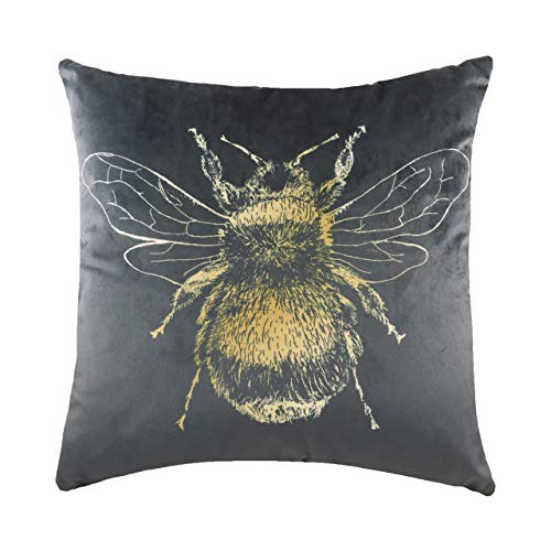 Coussin brodé abeille dorée Evans Lichfield velours gris premium - 2