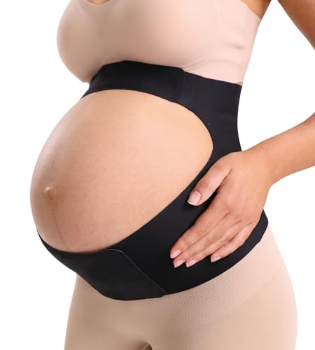 Mama Land One Piece Pregnancy Belly Band for Women, Maternity Support Belt, Trimester Must Haves, Pregnant Bands for Back, Abodomen, Pelvic Pain Relief, Adjustable Girdle Items (Black, M)