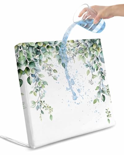 Hokiten Green Eucalyptus Leaves Outdoor Cushion Chair Cover Set of 4 - Waterproof Couch Seat Covers, Summer Botanical Vines Plants Patio Furniture Protector Cushions Slipcovers for Sofa/RV, 22