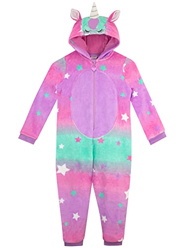 Harry Bear Einhorn Schlafanzug Mädchen | Fleece Overall Madchen | Onesie | Jumpsuit Schlafanzug Kinder | Mehrfarbig 152