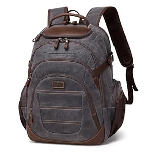Travel Laptop Backpack 173 inch XL Computer Backpack for Men Waxed Canvas College Daypack Business Backpack Black Gray