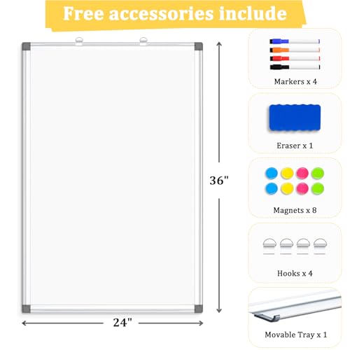 Double-Sided Magnetic Whiteboard, 36" x 24" Dry Erase Board Aluminum Frame for Wall, White Board Marker Board for Kitchen, Memo, School, Home, Office image 8