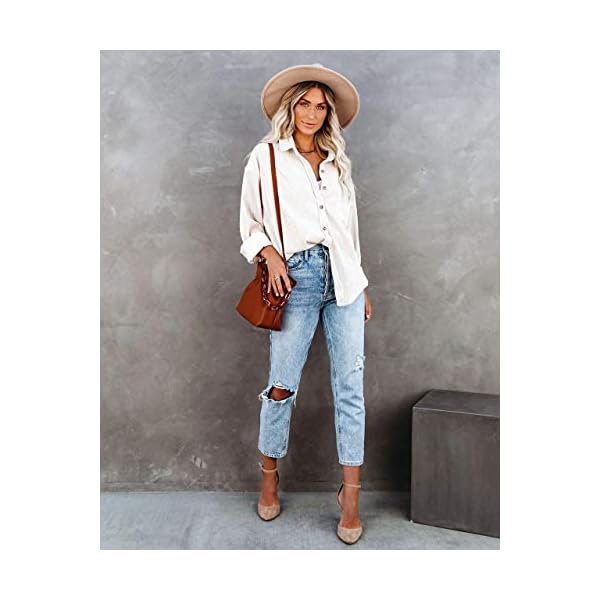MIHOLL-Women-Corduroy-Long-Sleeve-Button-Down-Collared-Shirt-Jacket-Tops MIHOLL Womens Corduroy Button Down Shirts Casual Long Sleeve Jacket Oversized Boyfriend Blouses Tops with Pockets