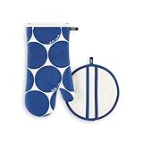 Kate Spade New York Joy Dot Oven Mitt & Pot Grabber 2-Pack Set, 7' x 13', 8' Round, Navy Blue/Cream