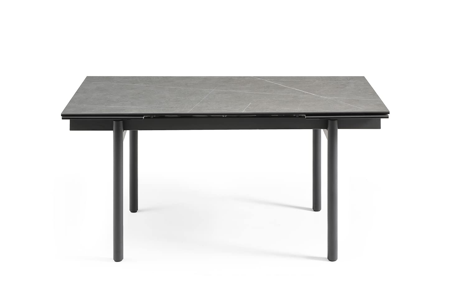 Meubletmoi Table de Repas Extensible 160/240 cm en céramique Gris marbré Mat et 4 Pieds Droits métal Noir - Arizona 09