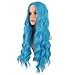 MapofBeauty 28 Inch/70 cm Long Wavy Middle Part with No Bangs Synthetic Fiber Curly Fashion Women Party Cosplay Wig (Cyan Blue)