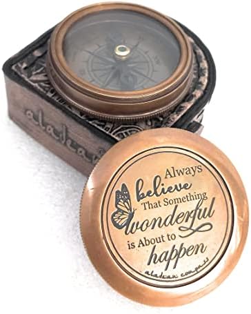 Appreciation Gift for Girls Boys Kids Compass 2" | Engraved Quote Always Believe Something Wonderful .. God Faith Inspirational Uplifting Birthday Gift of Brass, Baptism Gifts (Always Believe)
