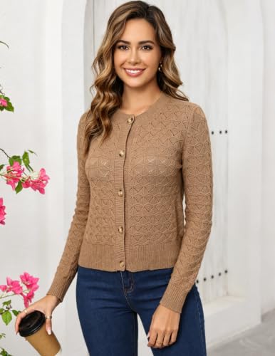 Image of Women's Long Sleeve Cropped Knitted Sweater Cardigan Button Down Open Front Knitted Shrug Sweaters
