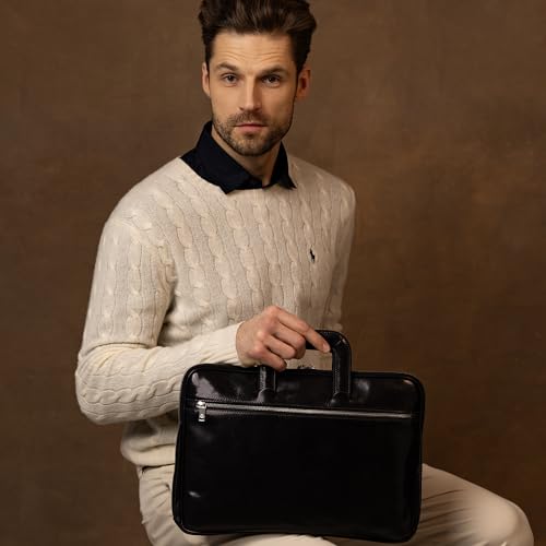 Image of Time Resistance Slim Leather Briefcase - Italian Handmade Leather Computer Bag - Briefcase for Men and Women - Laptop Bag