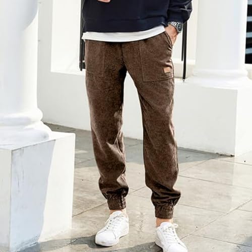 Vintage Corduroy Pants Men Casual Drawstring Waist Baggy Joggers Cozy Tapered Stretch Chinos Work Pants with Pockets2