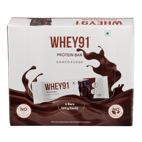 Image of Whey91 Choco Fudge Protein Bar, 20g Protein & 7.3g Fiber in each, No Added Sugar, No Artificial Flavour, 390g- (Pack of 12)