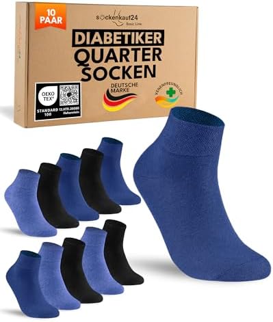 sockenkauf24 10 Paar kurze Diabetikersocken für Herren & Damen ohne Gummibund & ohne Naht Quarter Diabetiker Socken Kurzschaft mit Komfortbund ohne Gummi