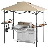 Grillpavillon 2,5 x 1,5 m, Pop-Up Wasserdicht Partyzelt, Grill Pavillon mit Doppeldach, Seitenregalen, Gartenpavillon UV-Schutz 50+, Grillüberdachungen, Grillunterstand für Garten, BBQ & Party, Kaki‌