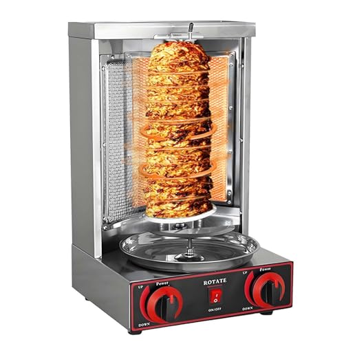 Professional Vertical Rotisserie Shawarma Machine, 2-Burner Doner Kebab Grill, 360° Rotation, Adjustable 122-572°F, Stainless Steel for Home &amp; Kitchen Parties, Gas 2800P.