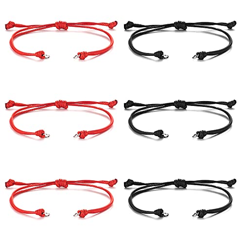 JDYDYJT Semi Finished DIY Half-Finished Unfinished Bracelet Jewelry Making Braided Cord Bracelets Adjustable Rope Thread Bracelets with Jump Rings for Charms Jewelry Making 6PCs Black Red