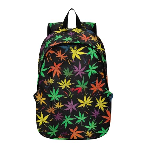 MCHIVER Travel Backpack Colourful Leaves Black Casual Daypack Backpacks Lightweight Carry on Bag Water Resistant Hiking Backpack for Women and Men