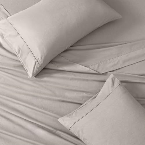 Image of LANE LINEN 100% Organic Cotton Bedsheet for Double Bed Queen Size - Silver | GOTS Certified, Percale Weave, 90x100 inches, Soft & Breathable, Machine Washable, Includes 2 Pillow Covers