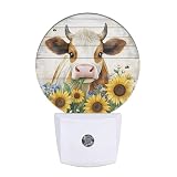 EKOBLA Rustic Farmhouse Cattle Plug-in Night Light, Cow & Sunflower LED Nightlight with Auto On/Off Sensor for Kids, Seniors & Bedroom Decor