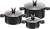 BALLARINI Set di 3 Pentole, 3 Pezzi, con 3 Coperchi, Rivestimento Antiaderente, Alluminio/Impugnature in Plastica, Click & Cook, Nero