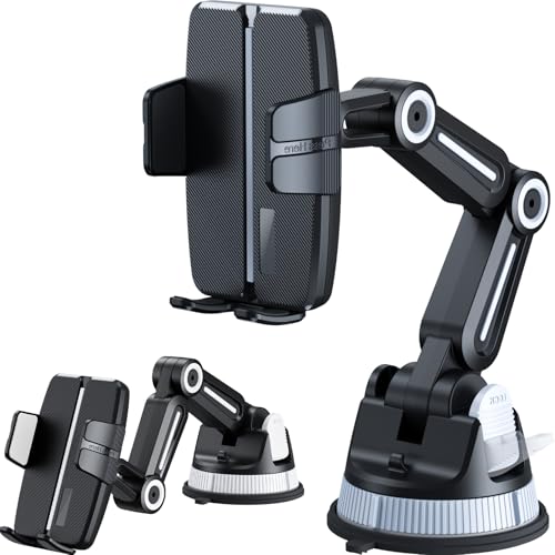 kiimiles Ultra-Strong Suction Cup Phone Mount for Car - Anti-Shock & Noiseless Dashboard & Windshield Holder, 360° Adjustable Hands-Free Mount for All Smartphone (01)