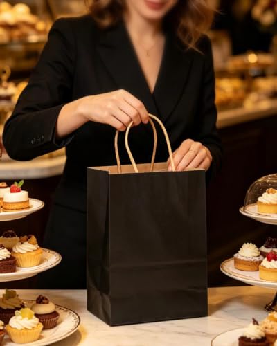 Miniatura 8 de Gcardist Paquete De 100 Bolsas De Regalo Negras Con Asas A Granel 8.3 X6 X3.15 Pequeñas Dimensiones Papel Kraft Bolsas Múltiples 15x8x21, Tamaño Pequeño