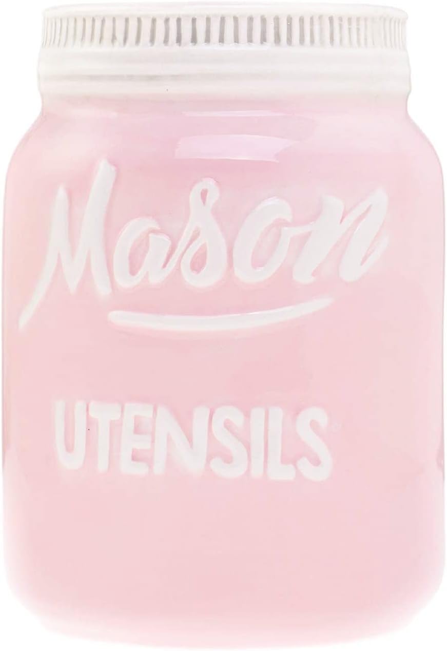 Ceramic Mason Jar Utensil Crock Pink Utensil Holder for