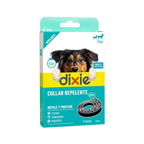 DIXIE - Collar Repelente Perros Plus - Color Negro - 58 cm Ajustables - Repele Pulgas Garrapatas y Mosquitos - Combina Dos Activos Naturales sin Insecticidas - Protege 3 Meses - Todos los Tamaños