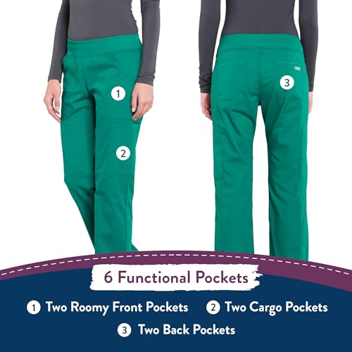 CHEROKEE Workwear Professionals Women Scrubs Pant Mid Rise Straight Leg Pull-on Cargo WW170, M, Hunter Green - Thumbnail 6