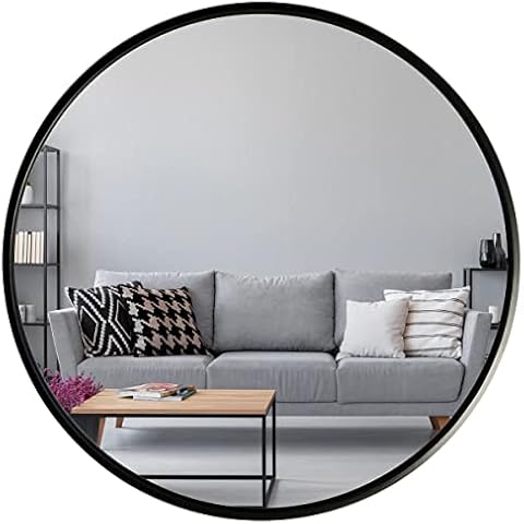 LOFTIKA Negro 65cm Grande Espejo de Pared Redondo Moderno Cover