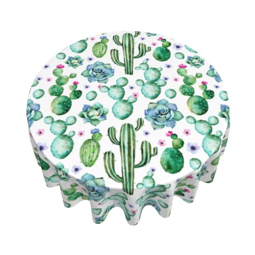 Aportt Cactus Tablecloth Round Summer Desert Plants Table Cloths Circular Table Cover Waterproof And Dustproof Wipeable Polyester Tabletop For Dining Kitchen Picnic Party Decor 60 Inch #TOP2