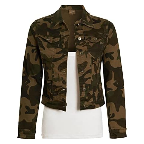 SS7 Womens Camouflage Stretch Denim Jacket Khaki Camo Cover