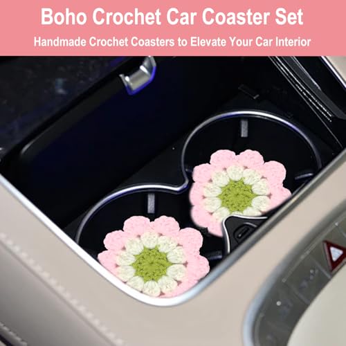 Set de 2 portavasos de crochet para auto color rosa miniatura 3