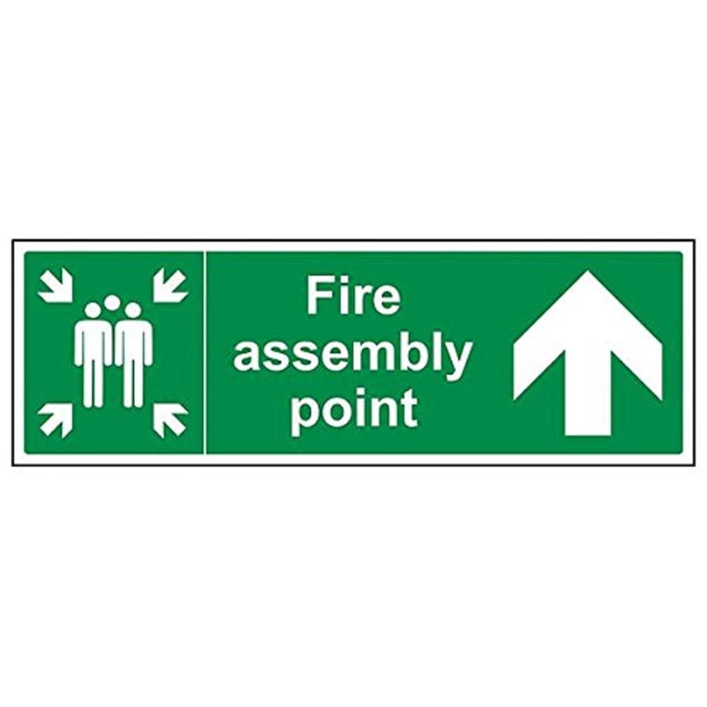 Vsafety 17023BJ-R'Fire Assembly Point Arrow Up' Sign, Landscape, 450 mm x 150 mm (Pack of 3)