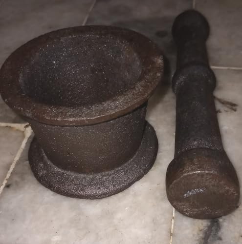 Image of Aadityaa's Cast Iron Small Size Hamam Dasta, Mortar and Pestle, Imam Dasta Masher Ural for Easily Grinding Crushing Mixing Herbs Spices and more at Home Kitchen, Pack of 1 Set.