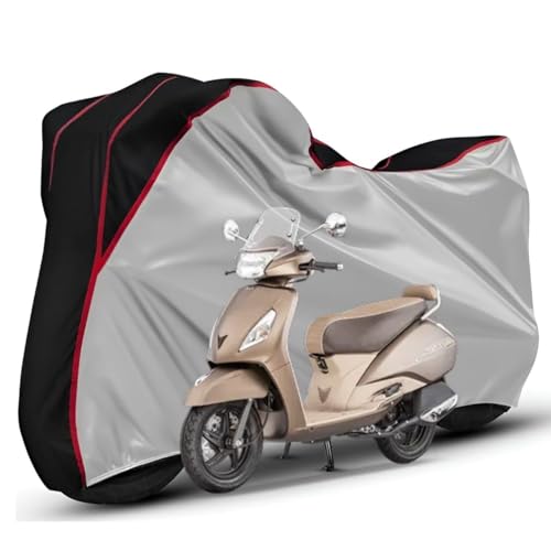 Image of Waterproof Bike Body Cover Compatible with Tvs Jupiter Dustproof Scratchproof - Motorcycle Cover for Two Wheeler, Outdoor Full Cover with UV, Duty, Rain Protection (Silver Top Black) R1